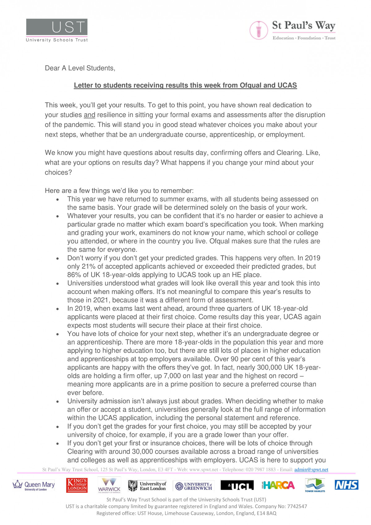 Ofqual Letters Letter to students receiving results this week from Ofqual and UCAS ...