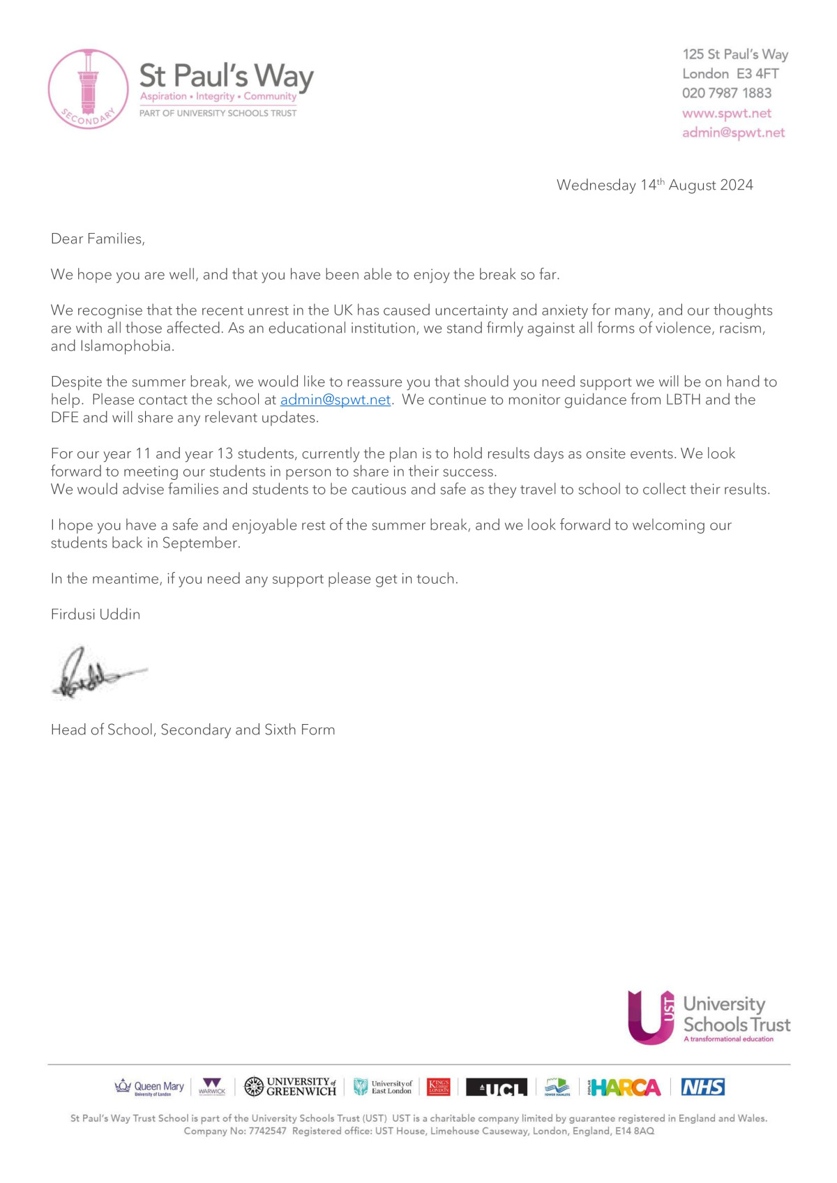 Recent Events Letter - St Paul's Way